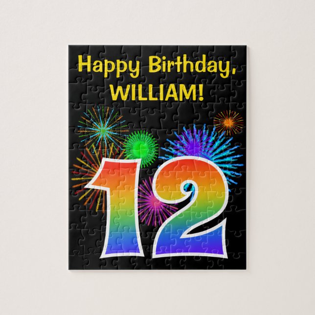 Puzzle Fun Fireworks + Rainbow Motif "12" Anniversaire # (Vertical)