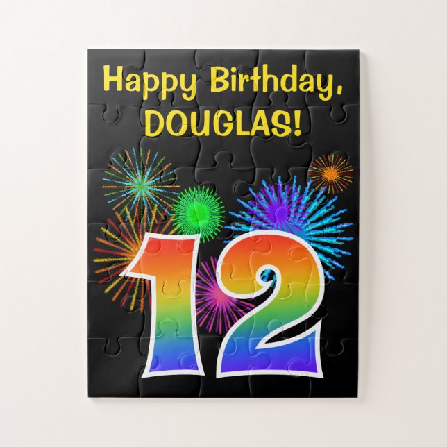 Puzzle Fun Fireworks + Rainbow Motif "12" Anniversaire # (Vertical)