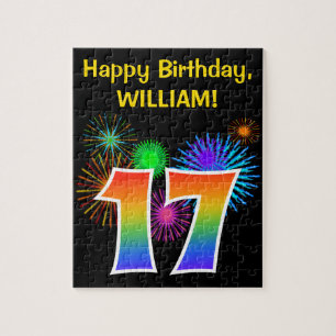 Puzzle Fun Fireworks + Rainbow Motif "17" Anniversaire #