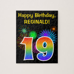 Puzzle Fun Fireworks + Rainbow Motif "19" Anniversaire #