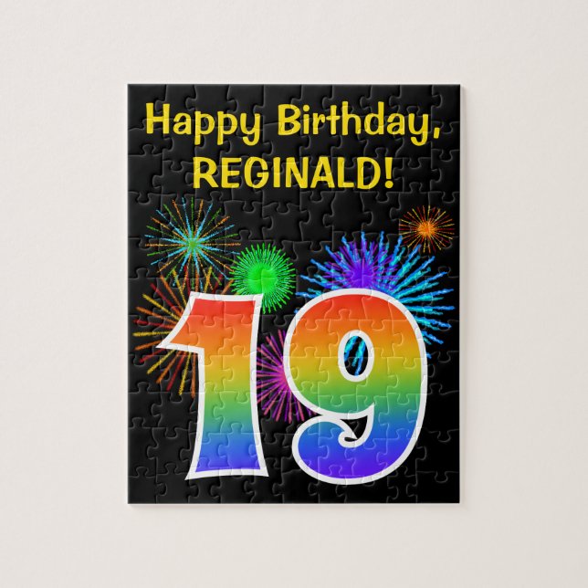 Puzzle Fun Fireworks + Rainbow Motif "19" Anniversaire # (Vertical)