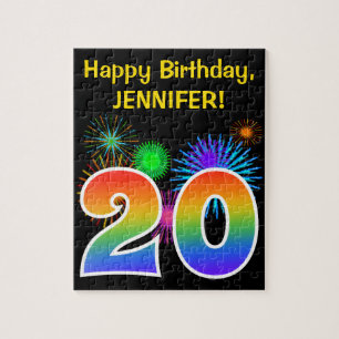 Puzzle Fun Fireworks + Rainbow Motif "20" Anniversaire #