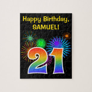 Puzzle Fun Fireworks + Rainbow Motif "21" Anniversaire #