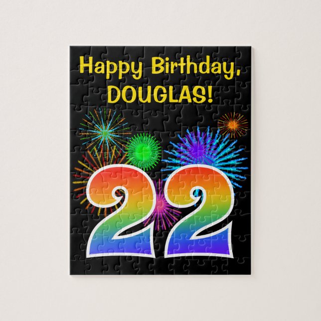 Puzzle Fun Fireworks + Rainbow Motif "22" Anniversaire # (Vertical)