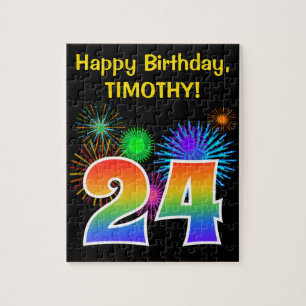 Puzzle Fun Fireworks + Rainbow Motif "24" Anniversaire #