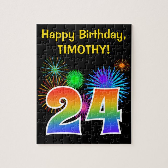 Puzzle Fun Fireworks + Rainbow Motif "24" Anniversaire # (Vertical)
