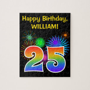 Puzzle Fun Fireworks + Rainbow Motif "25" Anniversaire #