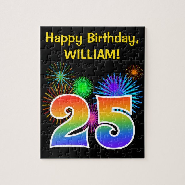 Puzzle Fun Fireworks + Rainbow Motif "25" Anniversaire # (Vertical)