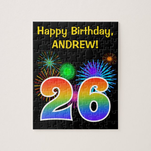 Puzzle Fun Fireworks + Rainbow Motif "26" Anniversaire # (Vertical)
