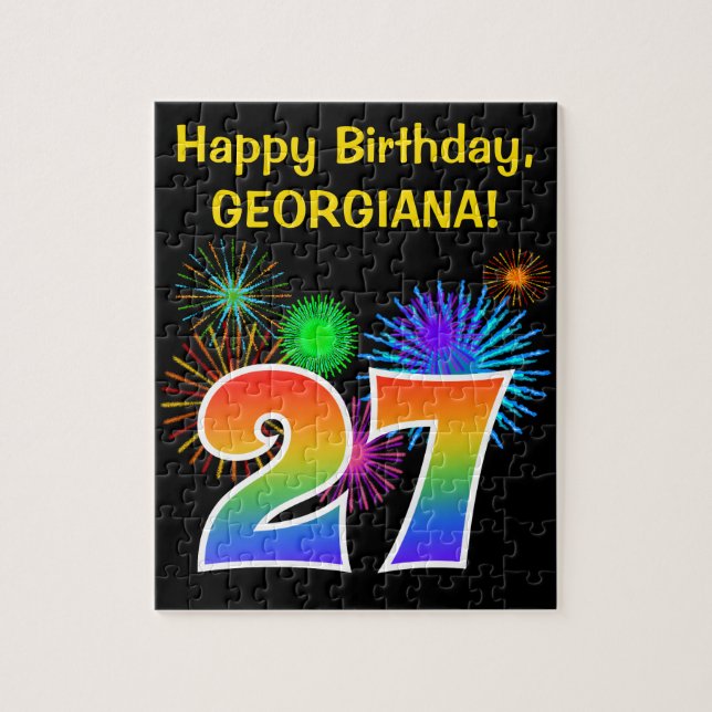 Puzzle Fun Fireworks + Rainbow Motif "27" Anniversaire # (Vertical)