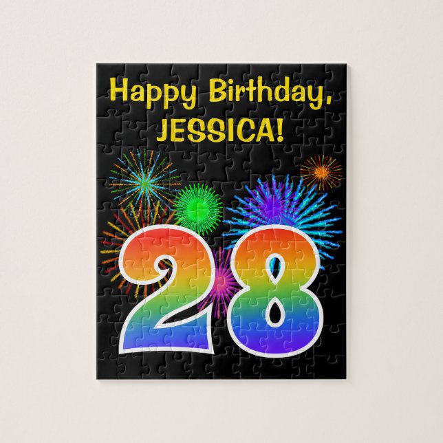 Puzzle Fun Fireworks + Rainbow Motif "28" Anniversaire # (Vertical)