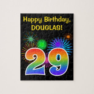 Puzzle Fun Fireworks + Rainbow Motif "29" Anniversaire #
