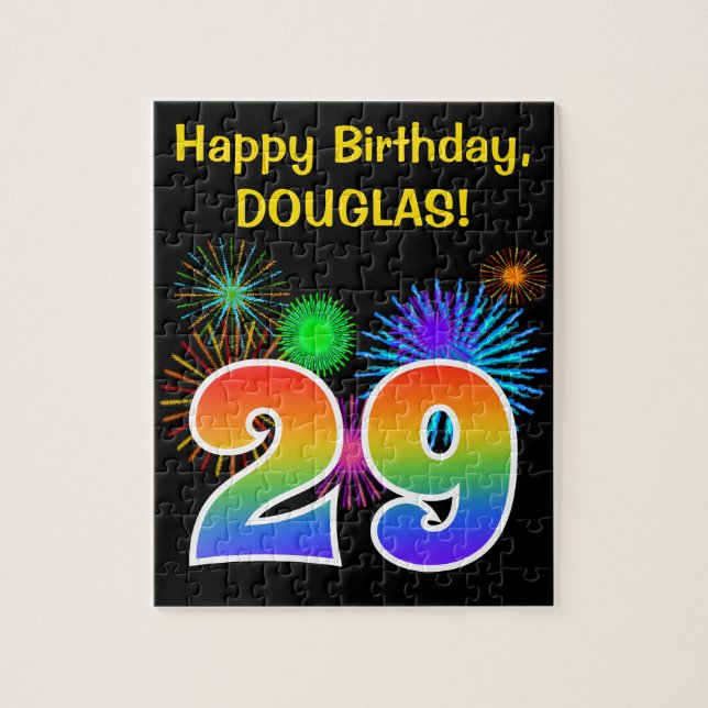 Puzzle Fun Fireworks + Rainbow Motif "29" Anniversaire # (Vertical)