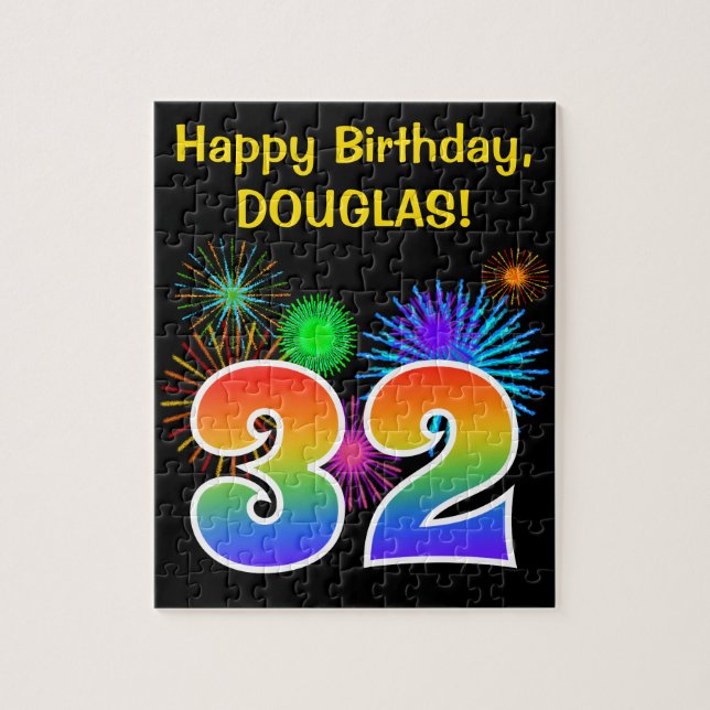 Puzzle Fun Fireworks + Rainbow Motif "32" Anniversaire # (Vertical)