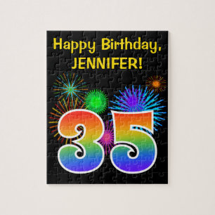 Puzzle Fun Fireworks + Rainbow Motif "35" Anniversaire #