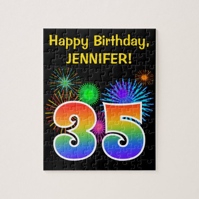 Puzzle Fun Fireworks + Rainbow Motif "35" Anniversaire # (Vertical)