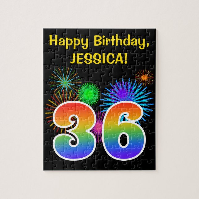 Puzzle Fun Fireworks + Rainbow Motif "36" Anniversaire # (Vertical)