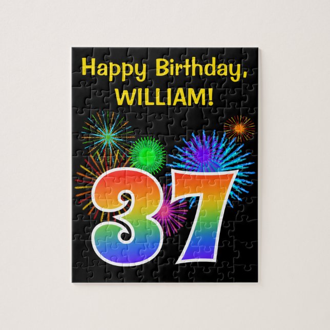 Puzzle Fun Fireworks + Rainbow Motif "37" Anniversaire # (Vertical)