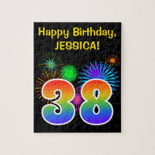 Puzzle Fun Fireworks + Rainbow Motif "38" Anniversaire #