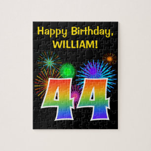 Puzzle Fun Fireworks + Rainbow Motif "44" Anniversaire #