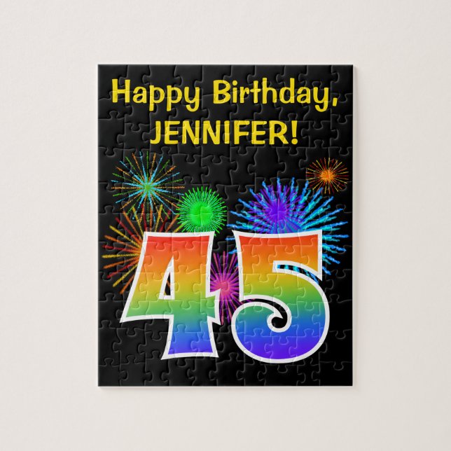 Puzzle Fun Fireworks + Rainbow Motif "45" Anniversaire # (Vertical)