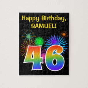 Puzzle Fun Fireworks + Rainbow Motif "46" Anniversaire #