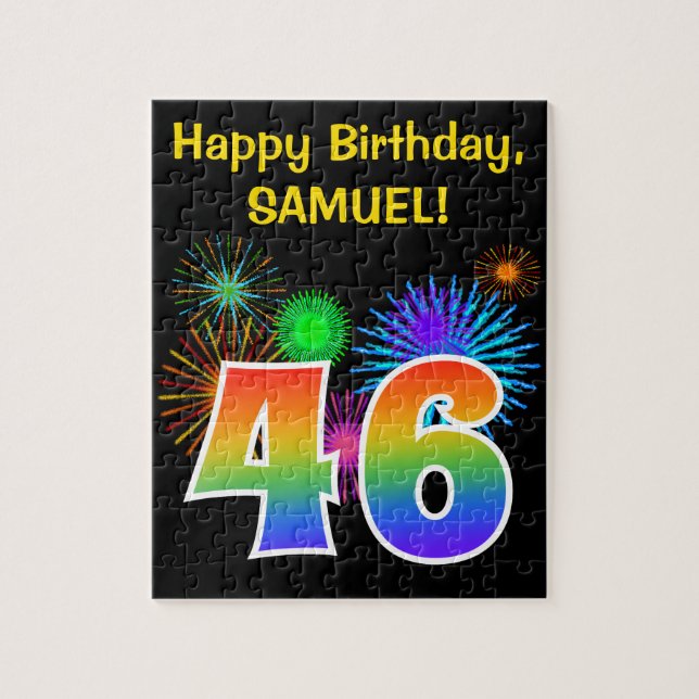 Puzzle Fun Fireworks + Rainbow Motif "46" Anniversaire # (Vertical)