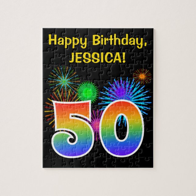 Puzzle Fun Fireworks + Rainbow Motif "50" Anniversaire # (Vertical)