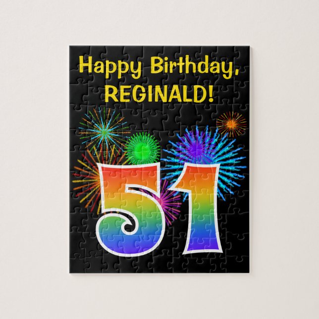 Puzzle Fun Fireworks + Rainbow Motif "51" Anniversaire # (Vertical)