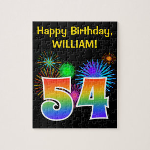 Puzzle Fun Fireworks + Rainbow Motif "54" Anniversaire #