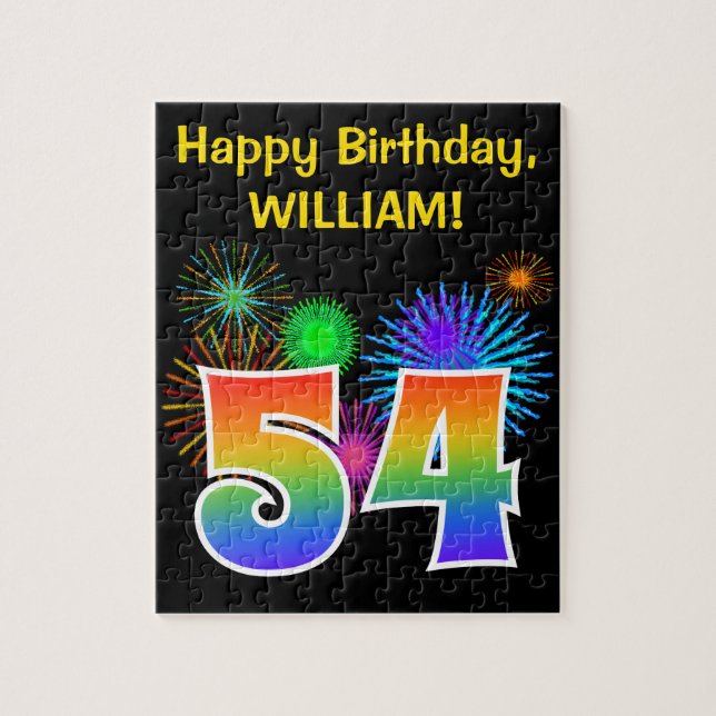 Puzzle Fun Fireworks + Rainbow Motif "54" Anniversaire # (Vertical)