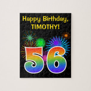 Puzzle Fun Fireworks + Rainbow Motif "56" Anniversaire #