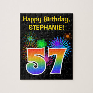 Puzzle Fun Fireworks + Rainbow Motif "57" Anniversaire #