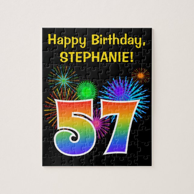 Puzzle Fun Fireworks + Rainbow Motif "57" Anniversaire # (Vertical)