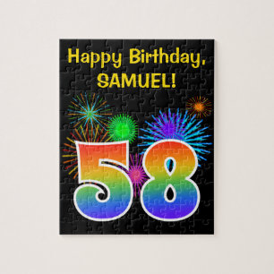 Puzzle Fun Fireworks + Rainbow Motif "58" Anniversaire #