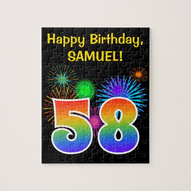 Puzzle Fun Fireworks + Rainbow Motif "58" Anniversaire # (Vertical)