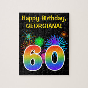 Puzzle Fun Fireworks + Rainbow Motif "60" Anniversaire #