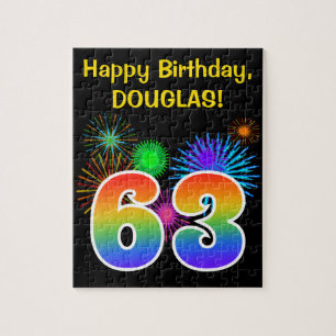 Puzzle Fun Fireworks + Rainbow Motif "63" Anniversaire #