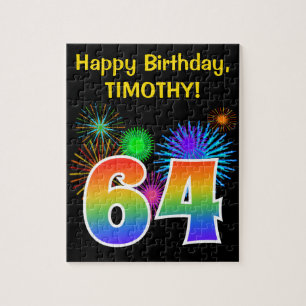 Puzzle Fun Fireworks + Rainbow Motif "64" Anniversaire #