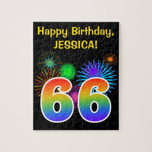 Puzzle Fun Fireworks + Rainbow Motif "66" Anniversaire # (Vertical)