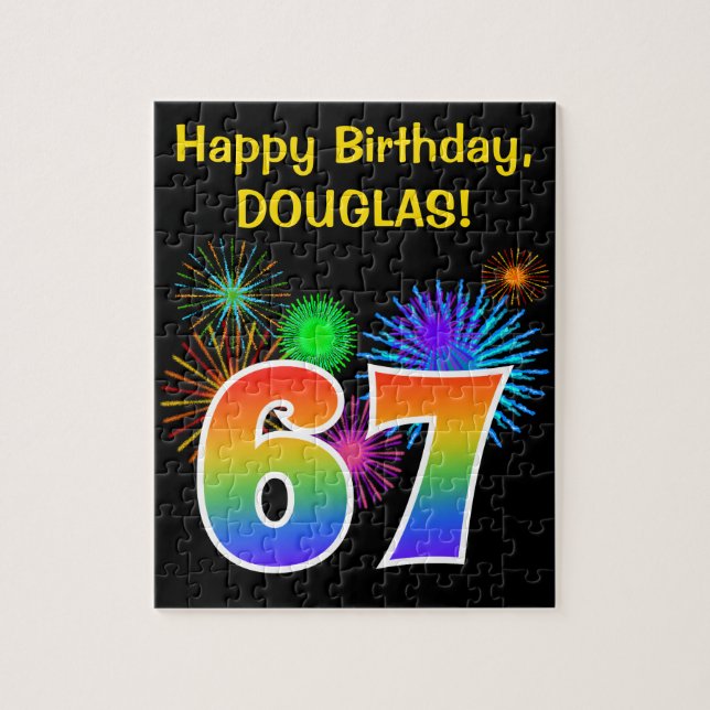 Puzzle Fun Fireworks + Rainbow Motif "67" Anniversaire # (Vertical)