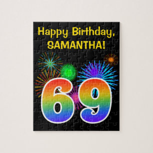 Puzzle Fun Fireworks + Rainbow Motif "69" Anniversaire #