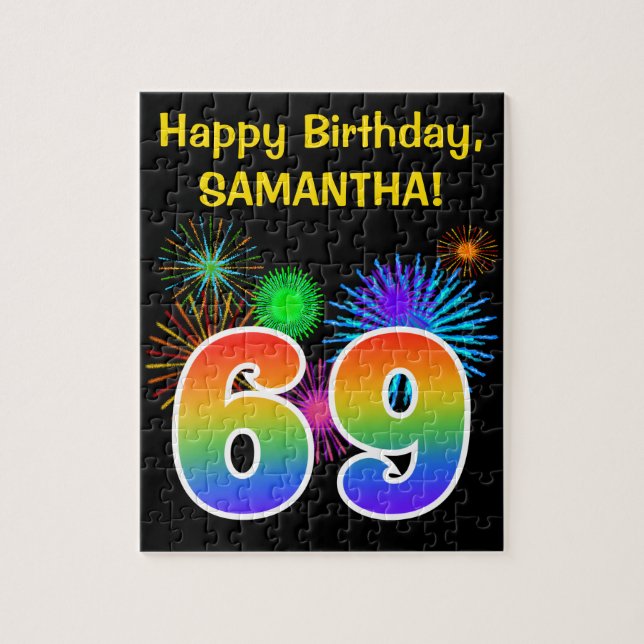 Puzzle Fun Fireworks + Rainbow Motif "69" Anniversaire # (Vertical)