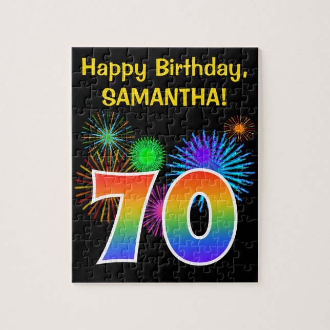 Puzzle Fun Fireworks + Rainbow Motif "70" Anniversaire # (Vertical)