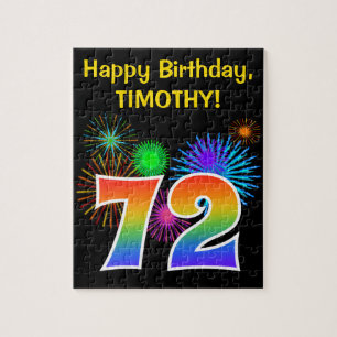 Puzzle Fun Fireworks + Rainbow Motif "72" Anniversaire #
