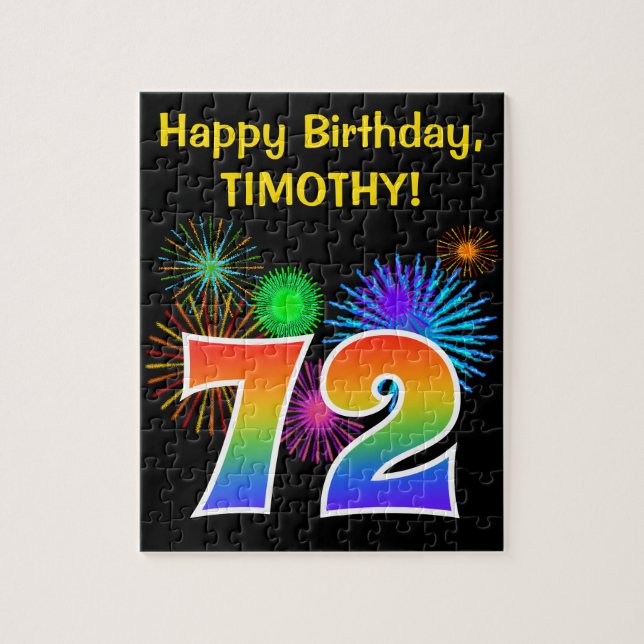 Puzzle Fun Fireworks + Rainbow Motif "72" Anniversaire # (Vertical)