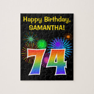 Puzzle Fun Fireworks + Rainbow Motif "74" Anniversaire #