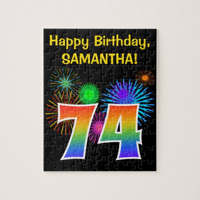 Puzzle Fun Fireworks + Rainbow Motif "74" Anniversaire # (Vertical)