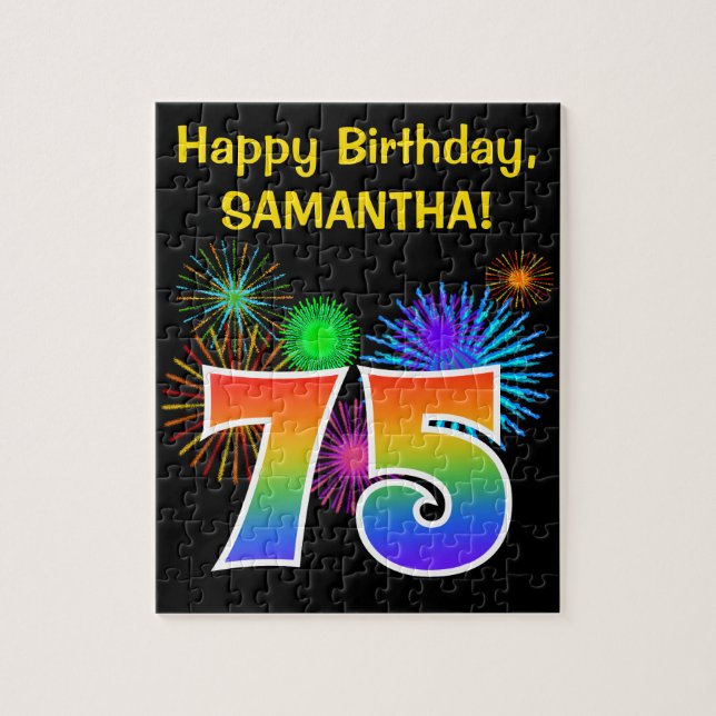 Puzzle Fun Fireworks + Rainbow Motif "75" Anniversaire # (Vertical)