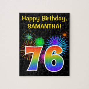 Puzzle Fun Fireworks + Rainbow Motif "76" Anniversaire #